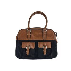 Franklin Covey Womens Black Brown Colorblock Leather Zipper Pockets Tote‎ Bag